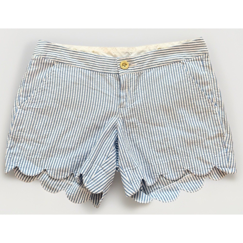 Lilly Pulitzer The Buttercup Short Seersucker White&Blue Stripe Stretch Women 0